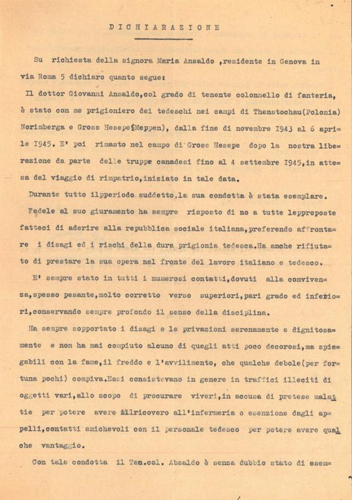 Documenti inerenti il processo e la difesa di Giovanni Ansaldo
